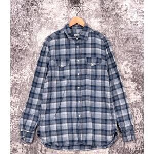 Eidos Shirt Large Mens Blue Plaid Linen Long Sleeve Button Down